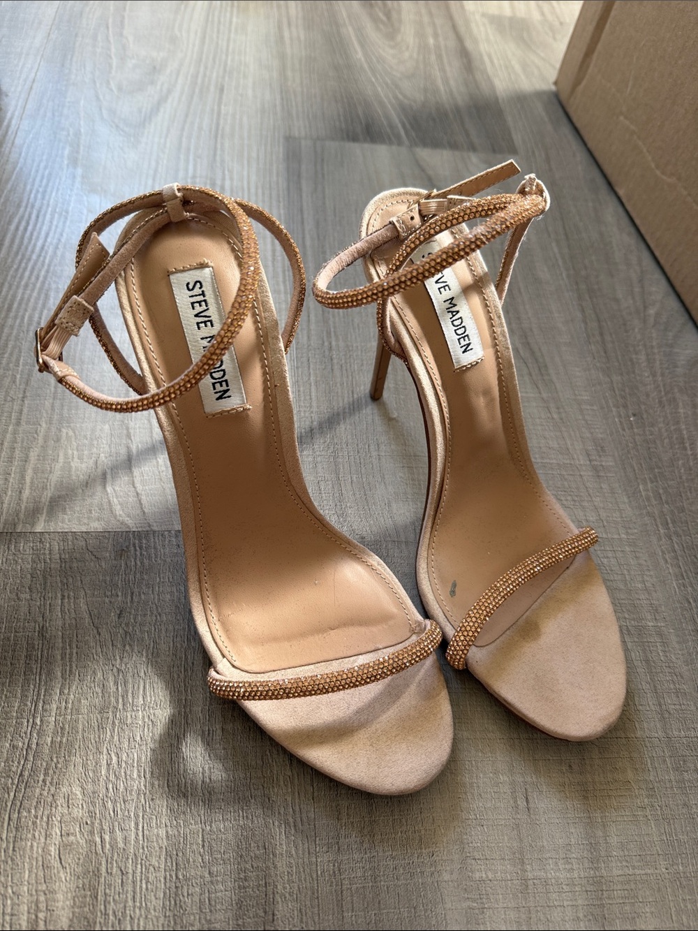 Steve Madden Blush Tan Rhinestone Ankle-Strap Stilettos